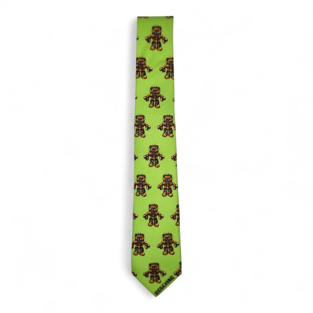 Moschino Green Robot Teddy Silk Tie